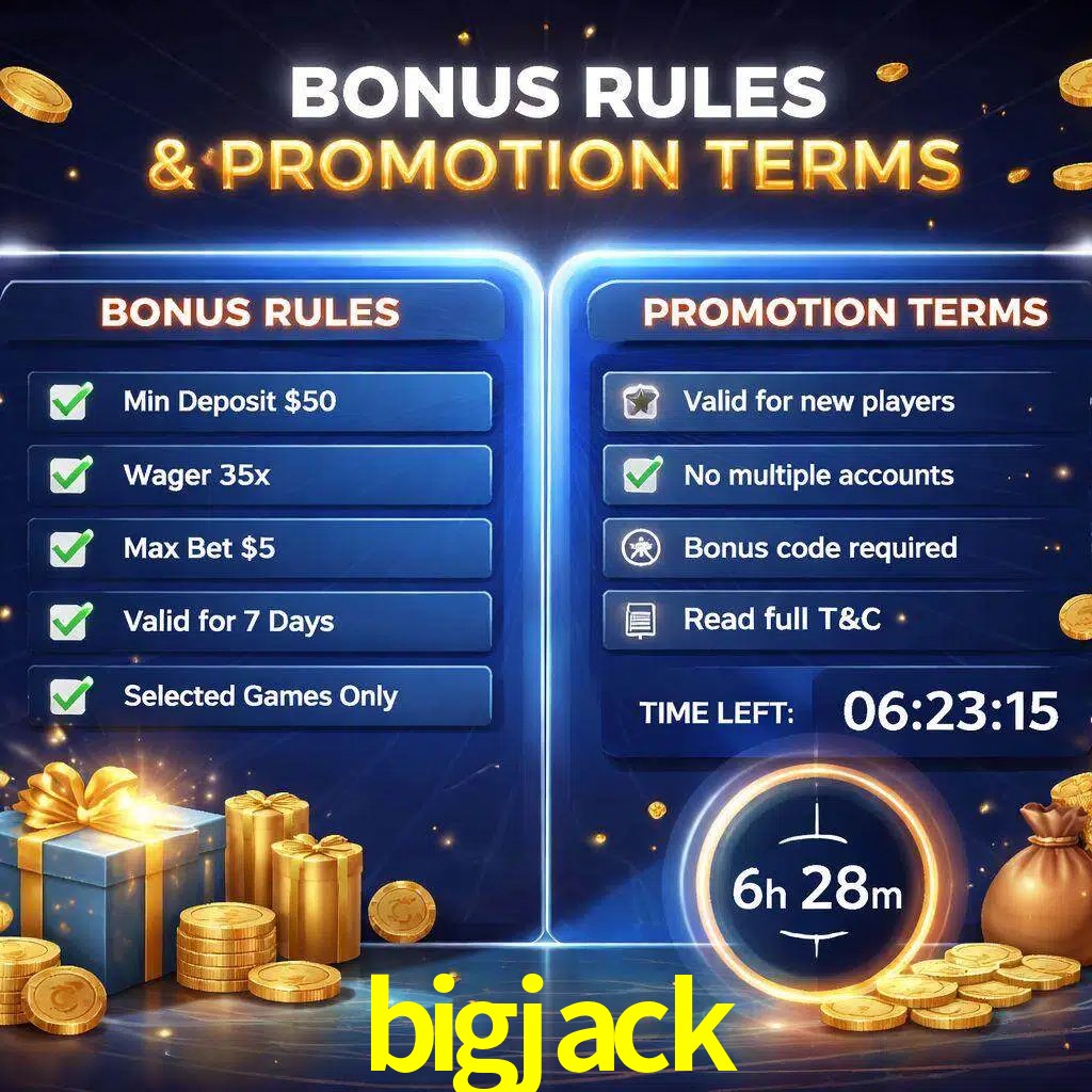 Reglas de promoción bigjack y condiciones de bonos explicadas visualmente