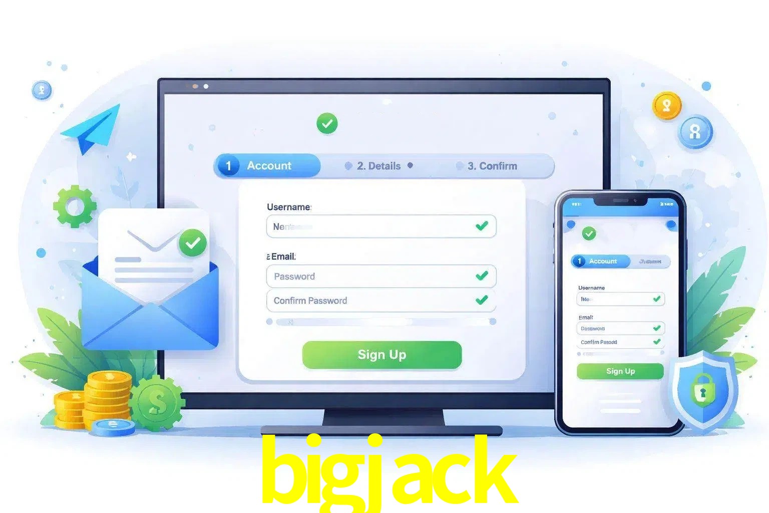 Registro de nuevo usuario y configuración de cuenta bigjack